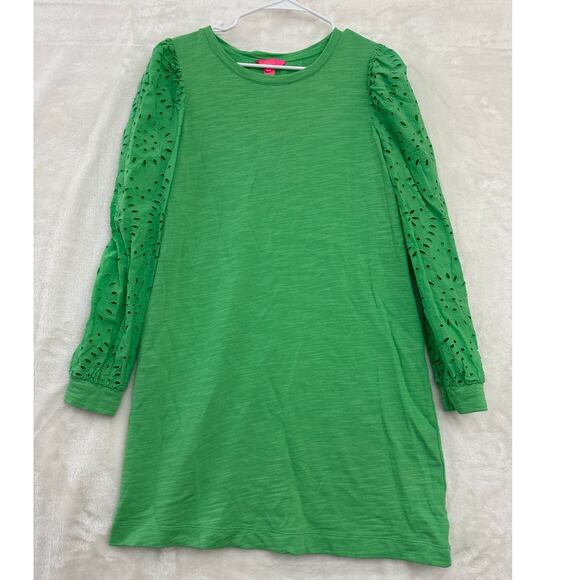 Lilly Pulitzer Jasona Dress L Green Eyelet Sleeve Beachy - Picture 1 of 7